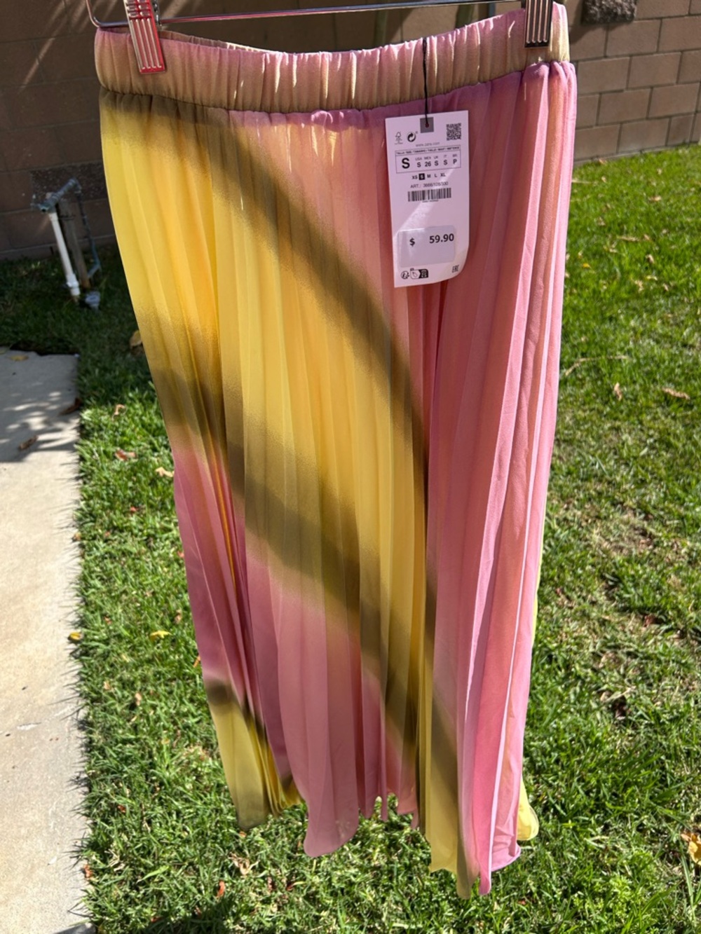 Zara Pink and Yellow Ombre Pleated Midi Skirt